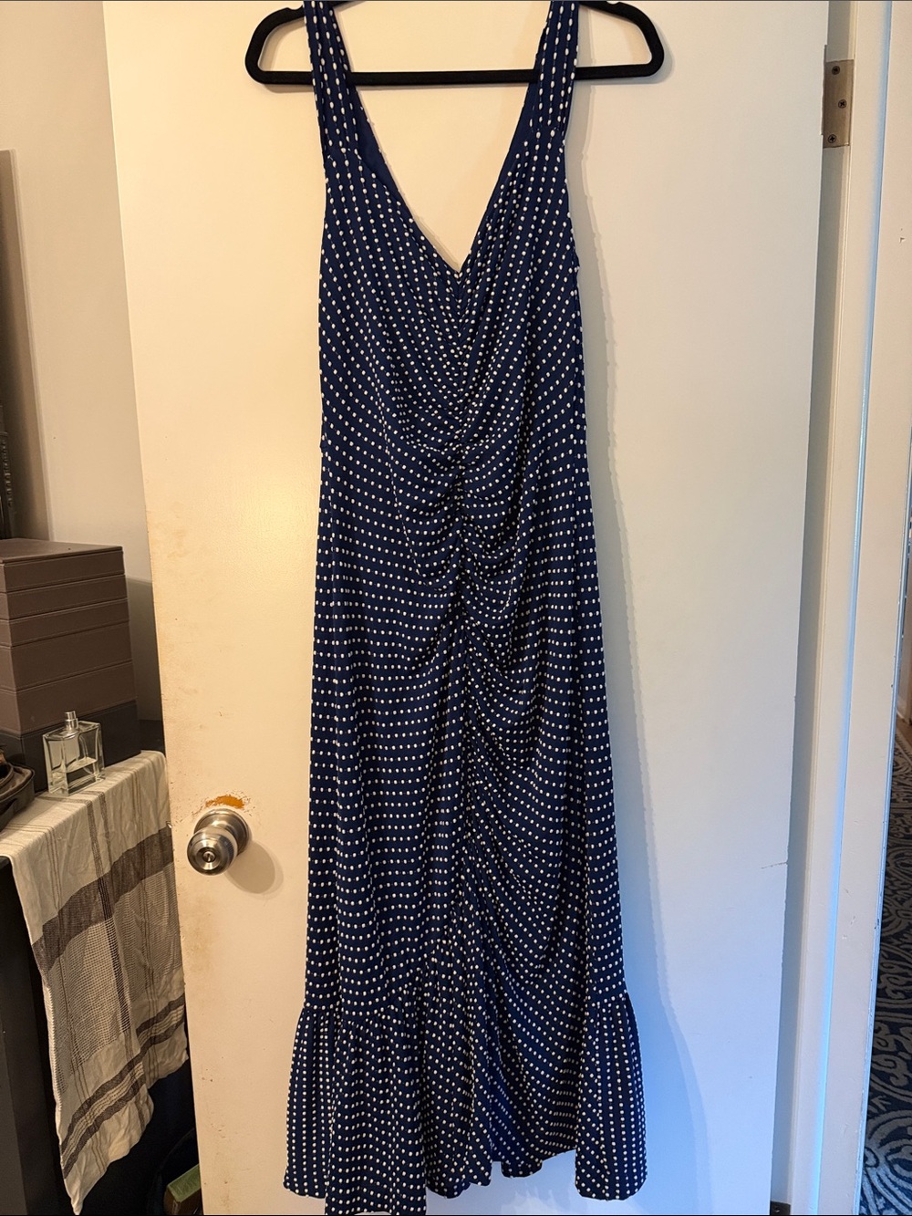 Maeve Navy and White Polka Dot Maxi Dress